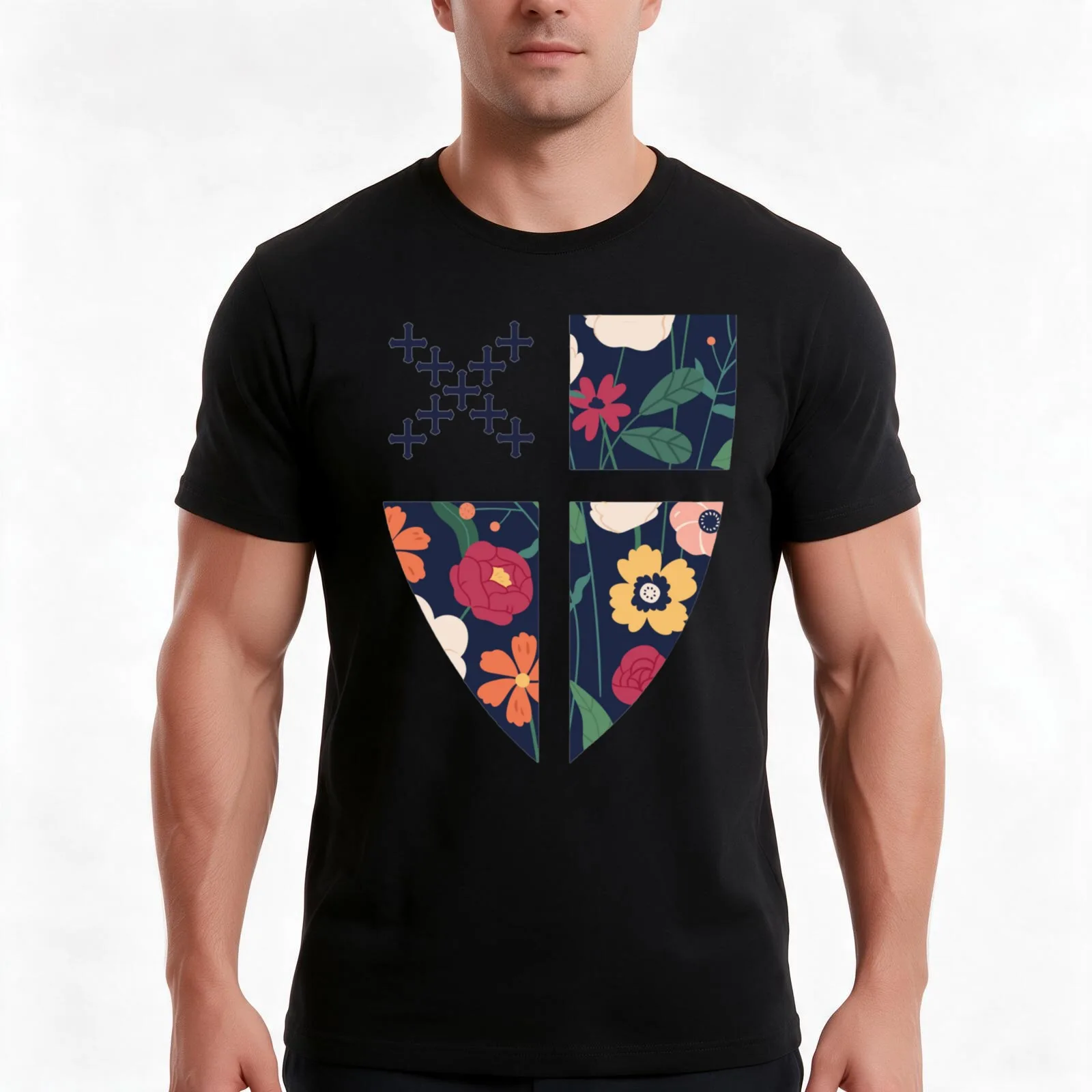 Episcopal Church Shield - Flowers T-Shirt Summer Casual Cotton Tee Oversized Streetwear Tops Vintage Graphic Print