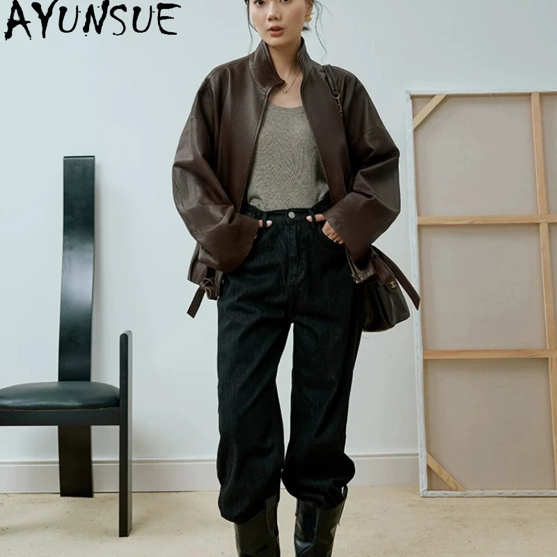 

Tcyeek Real Leather Jacket Women Motocycle Jackets Vegetable Tanninng Sheepskin Womens Coats Spring Autumn Clothes Loose Fit