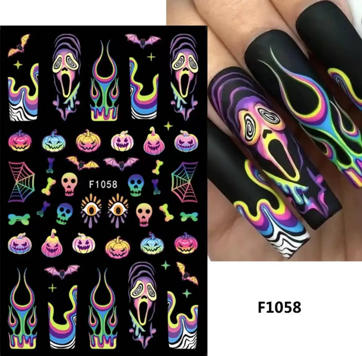 

2024 Y2K New Halloween Nail Stickers Abstract Cartoon Ghost Stickers For Nails Skull Pumpkin Cat Nail Art Decoration DlY Sticker