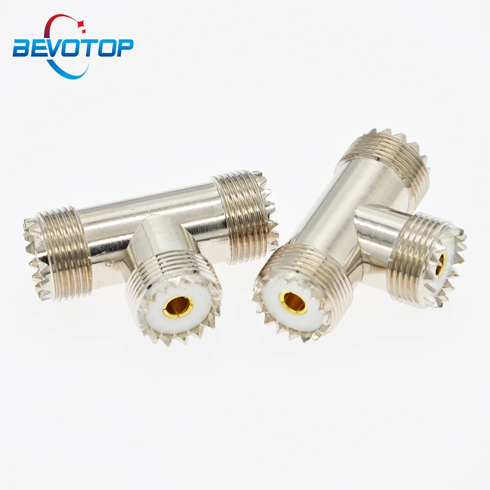 1pcs UHF Connectors SO239 Female to Female T Type Coaxial Adapter for CB Ham Radio Antenna SWR Meter Cable Extention 3 Female