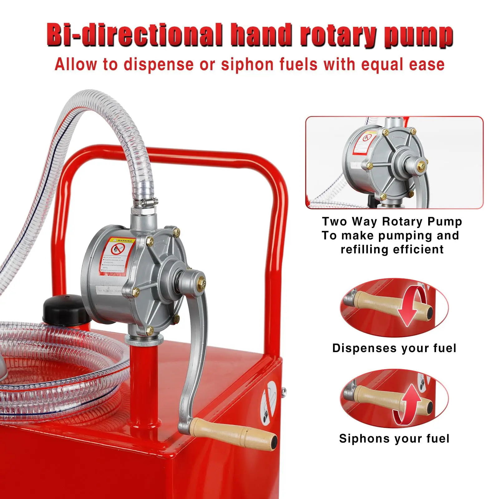 35 Gallon Gas Fuel Caddy Storage Tank Large Gasoline Diesel Can Hand Siphon Pump for Cars Lawn Mowers ATVs Boats