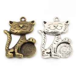 47x34mm 2pcs Antique Sliver and Bronze Plated Cat Handmade Charms Pendant:DIY for bracelet necklace