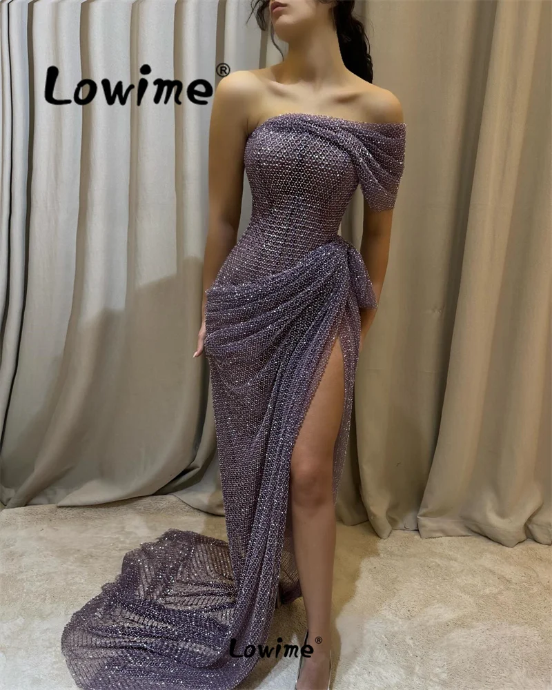 

Heavy Beaded Mermaid Prom Dresses One Shoulder Strapless Long Party Dress 2024 Aso Ebi Arabic Birthday Evening Engagement Gowns