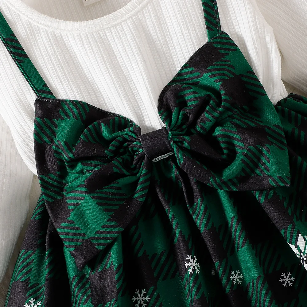 Baby Christmas Dresses For Girls Big Bow Plaid Deer Dress New Year Costume Baby Kids My First Christmas Clothes