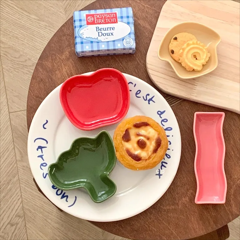 Cute Vegetable Ceramic Dim Sum Dish Creative Cartoon Shaped Seasoning Dish Set Japanese Korean Small Tray Home Decoration Bowl