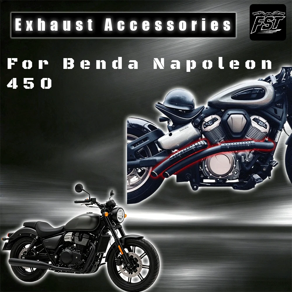 Full System 2-2 Straight Through Retro Low Swept Exhaust Pipe for Benda Napoleon 450, No Cutting Direct Fit Mod Parts