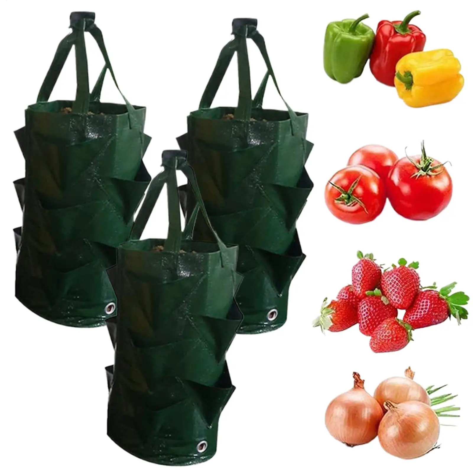 3 Pieces Strawberry Growing Containers 3 Gallon Patio Flowers Plants Growing Container Vertical Vegetable Planting Bags