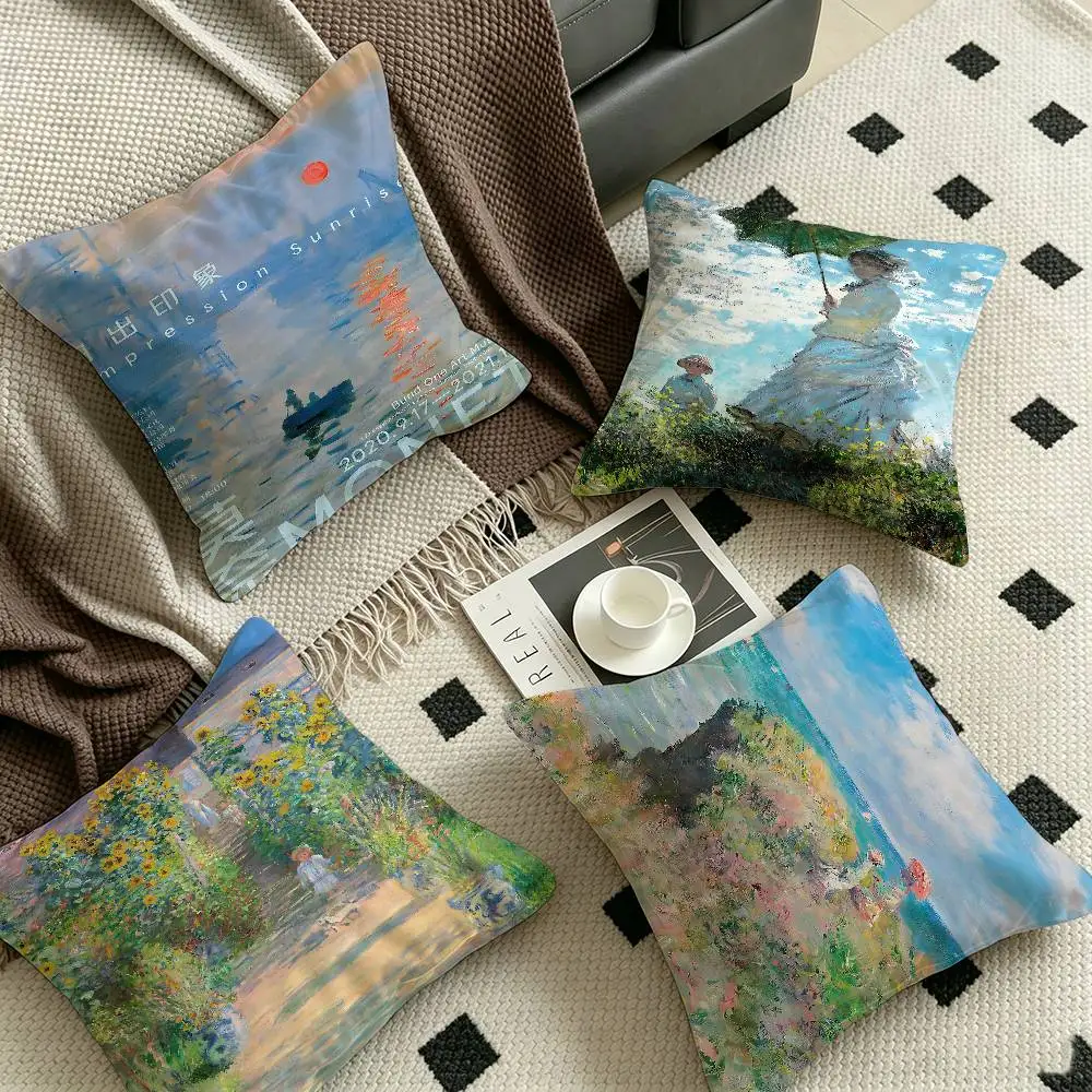Monet Abstract Landscape Art Personalized Pillow Dust Cover Bedroom Kids Party Decoration Pillowcase Birthday Children Gift