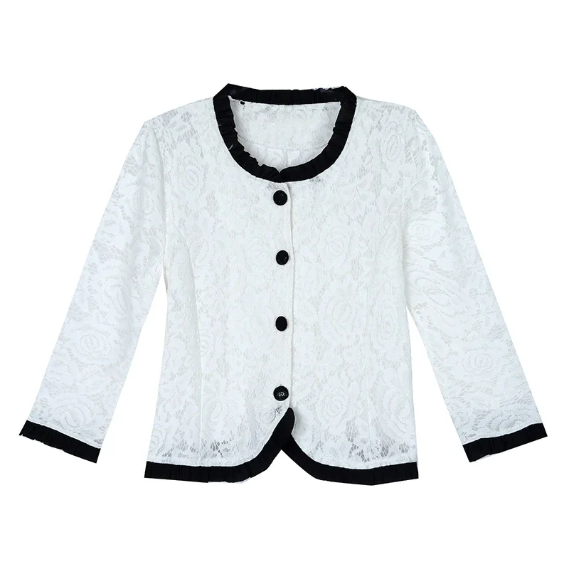 Jaquetas de moda babados branco preto jaqueta feminina estilo chinês jaqueta de renda casaco feminino chaquetas de mujer m709