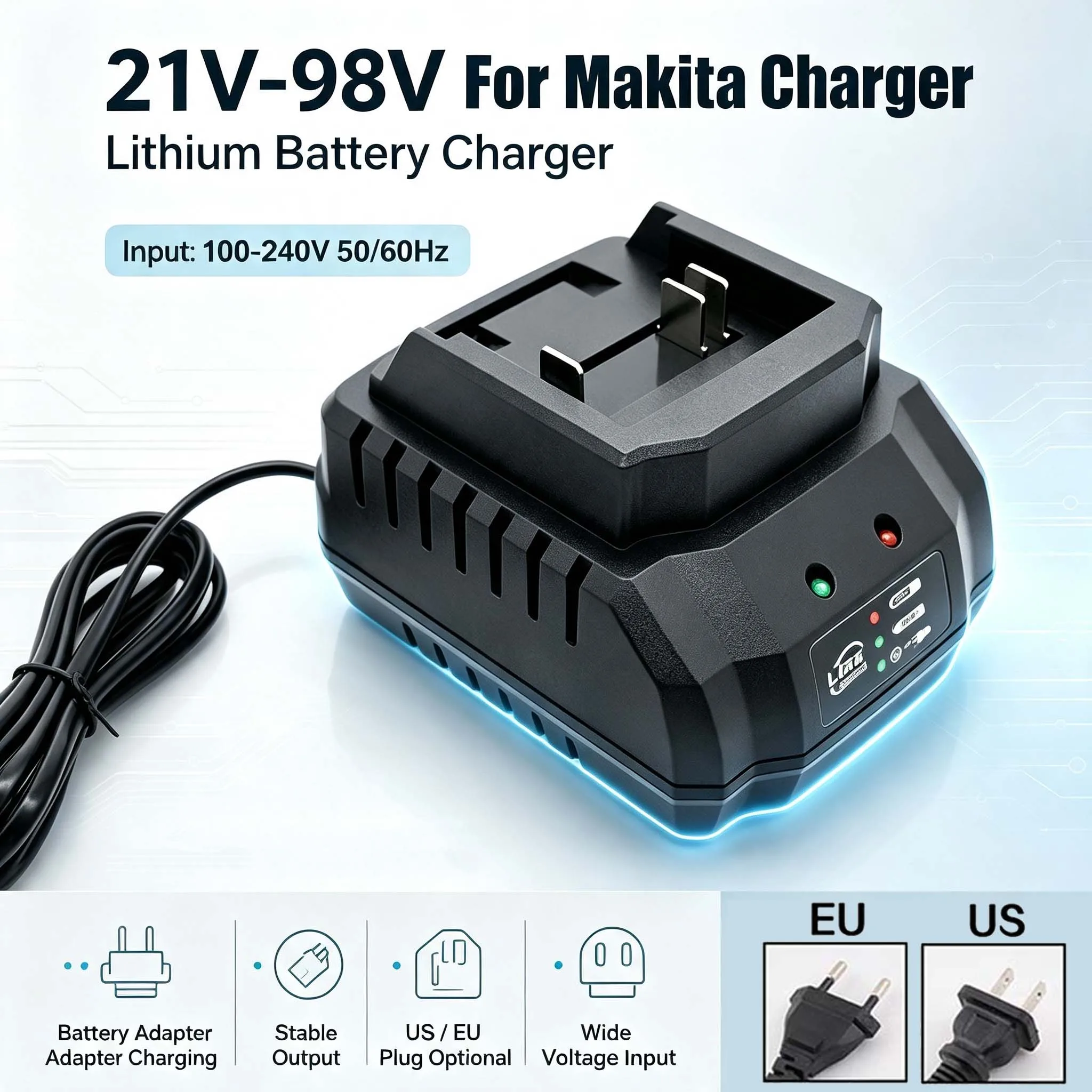 EU/US 21V 2A 3A Battery Charger Suitable For Makita Tools 1.2A 0.5A Power Tool Portable High Quanlity Smart Fast Li-ion Charging