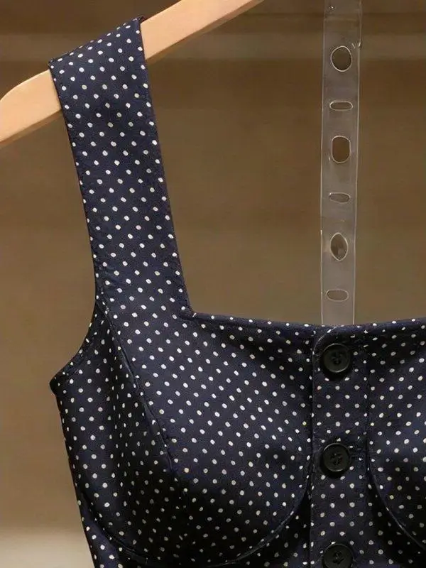Summer 2026 American Retro Polka Dot Sleeveless Vest Women's Slimming Top Breathable Comfortable Single Button Closure
