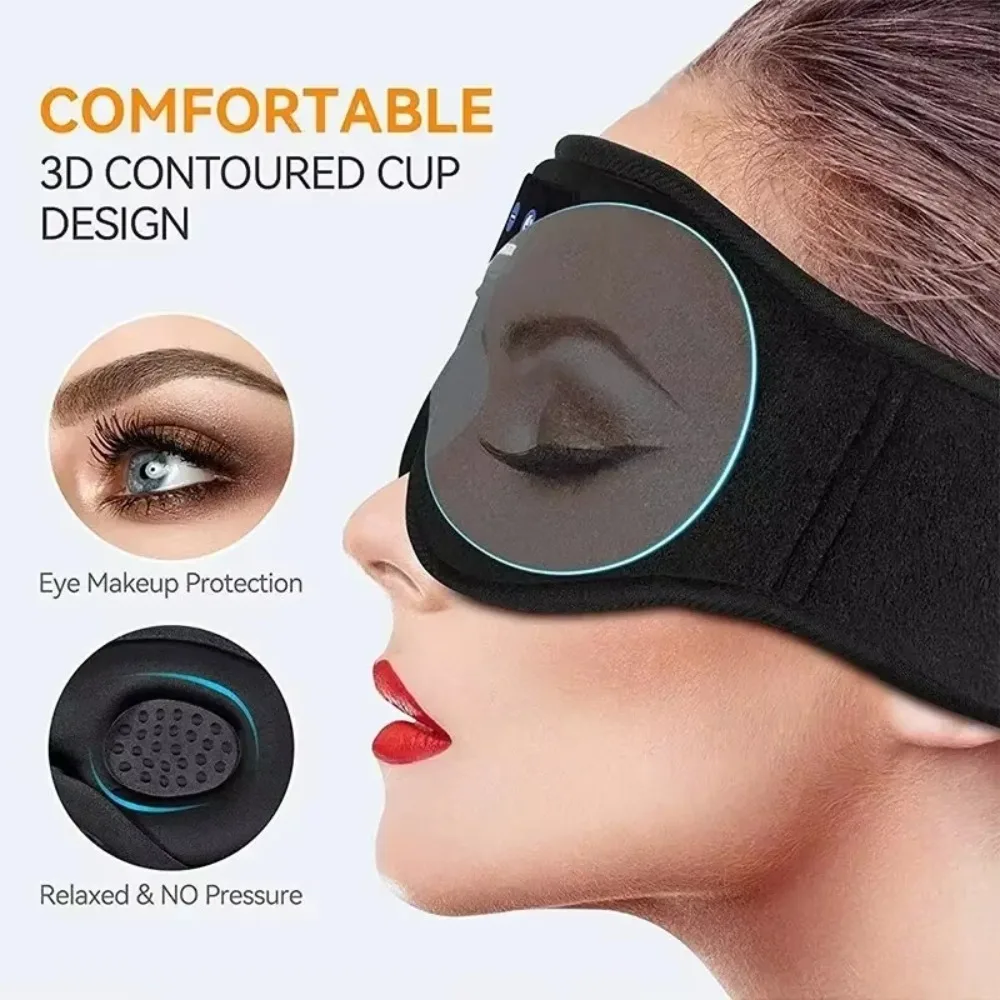 Stereo Wireless 3D Eye Mask Super Soft Bluetooth 5.0 Fleece Headband with Built-in HD Speaker Music Play Sleeping Headphones view 3