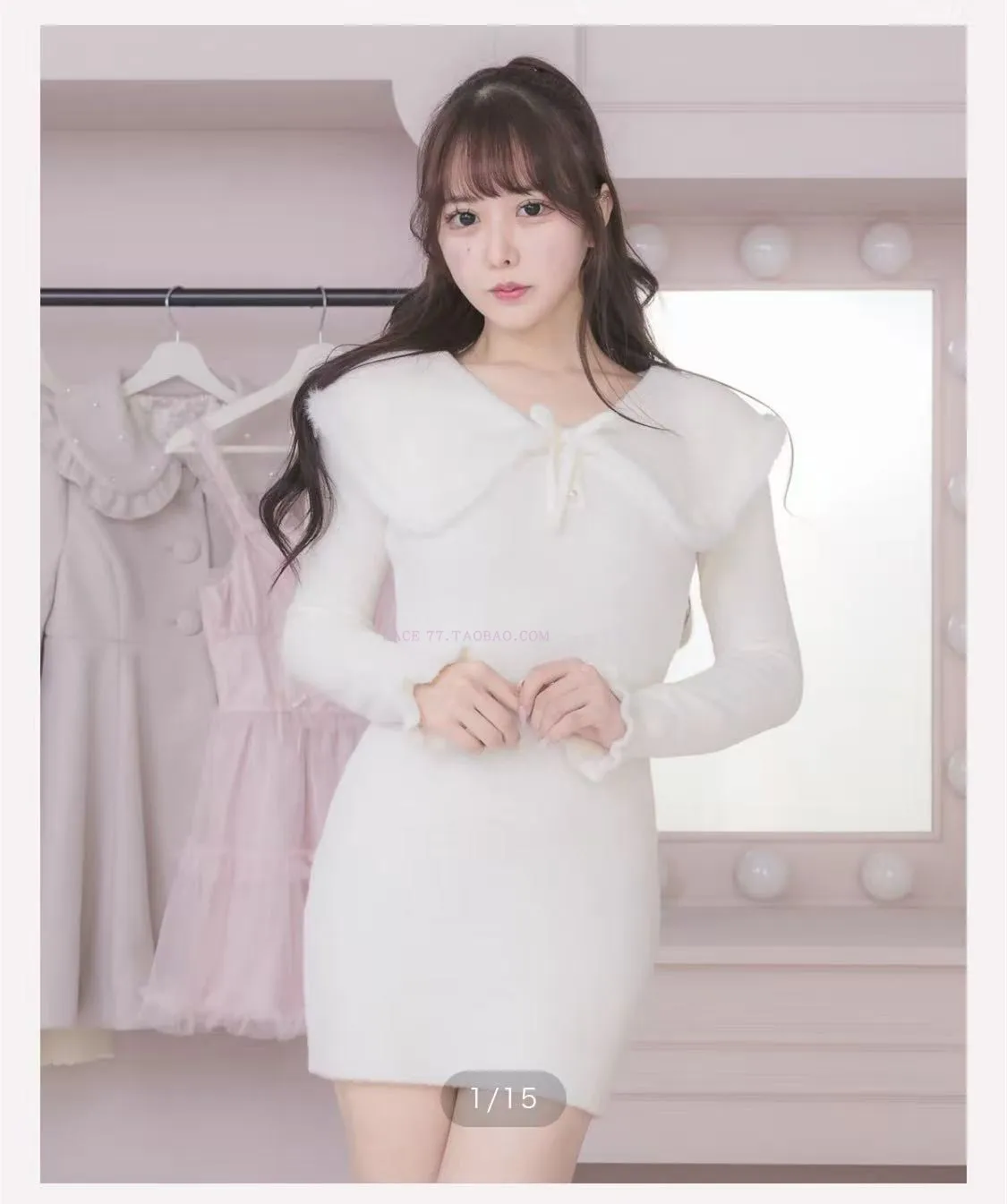 2025 اليابانية الحلو موضة فستان منسوج الخريف الشتاء الفتيات النساء سليم صالح أنيقة بدوره إلى أسفل طوق متماسكة طويلة الأكمام سترة OP #6