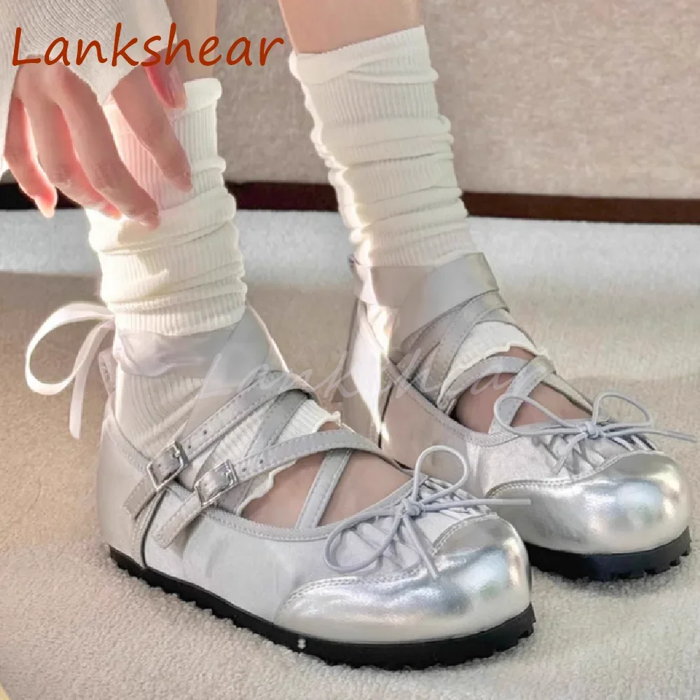 

Женская обувь с круглым носком и узлом-бабочкой, модная женская обувь с перекрестным ремешком на щиколотке, пикантная однотонная нишевая женская обувь на шнуровке, новые поступления