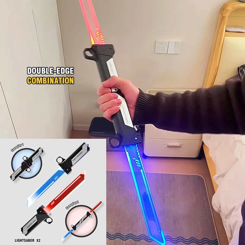 Dubbelbladige Lightsaber Rood Blauw Licht Knipperend Speelgoed Tweesnijdend Telescopisch Lichtgevend Zwaard voor Kinderen Kinderen Speelgoed Verjaardagscadeautjes