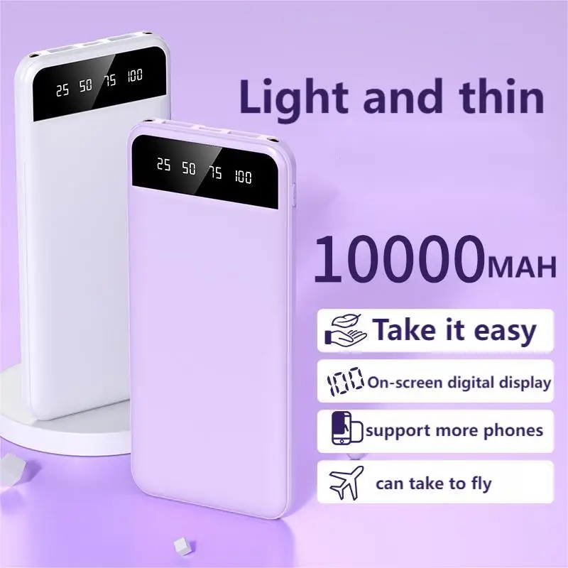 

10000mAh Portable Power Bank External Battery Pack Bring own flashlight Mobile Power For iPhone 15 14 13 Huawei Samsung