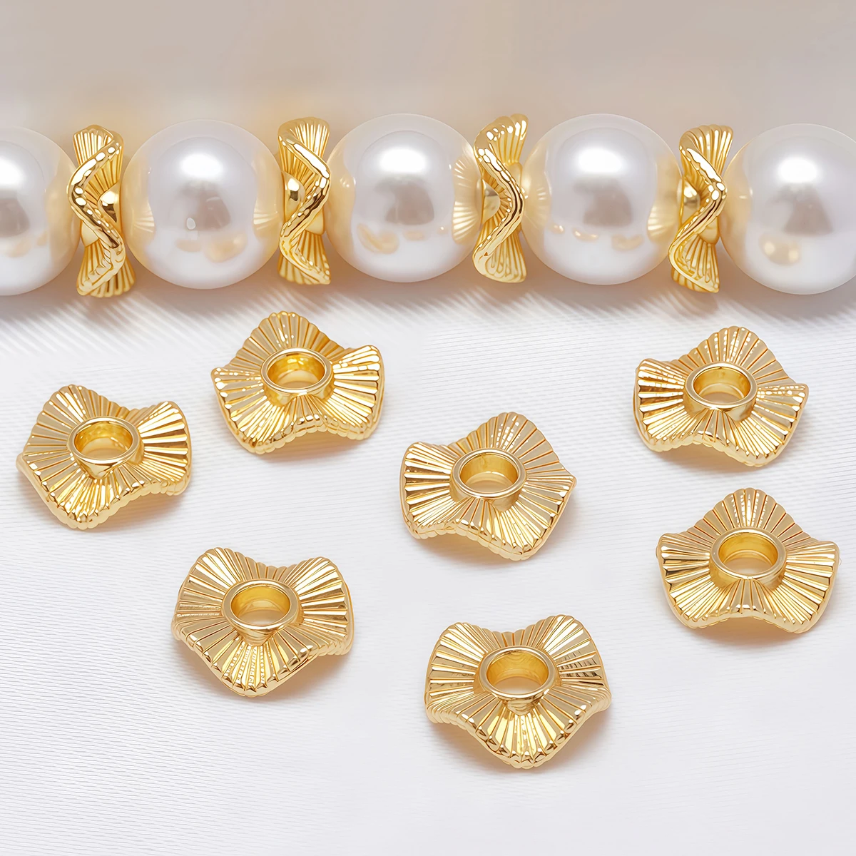20/30Pcs Flat Round Metal Spacer Beads Baroque Wave Beads Gold Plated 6 8 10mm for Necklace Earring Bracelet Jewelry Accessories