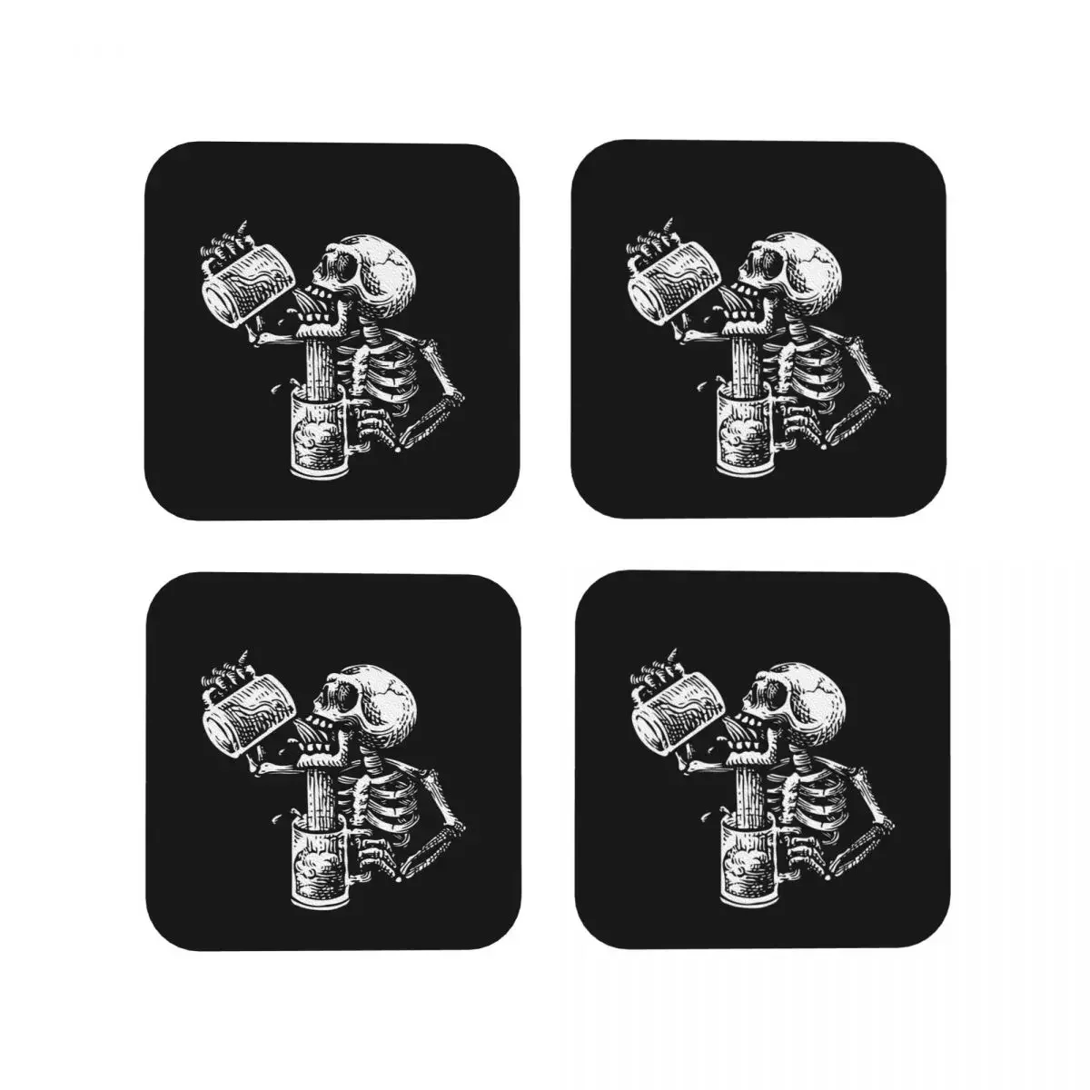 Drunk Skull Coasters Kitchen Placemats Waterproof Insulation Cup Coffee Mats For Decor Home Tableware Pads Set of 4