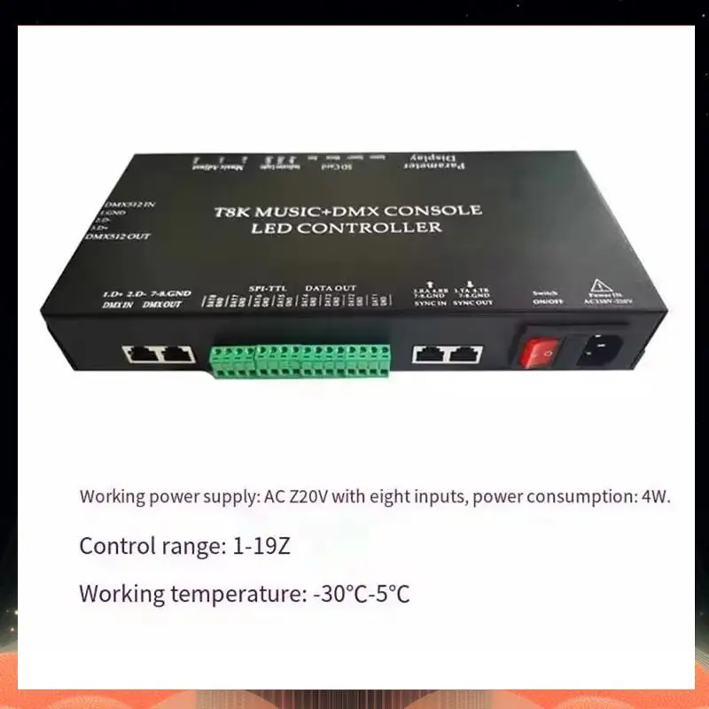 

WS2811 WS2815 For RGBIC SPI-TTL Led Strip Light Module Controller T8K Music+DMX Console 8 Channels Port With Mic In-TCE