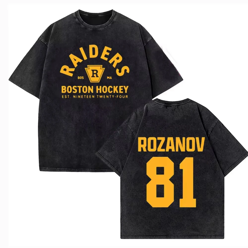 High Quality Cotton Vintage Washed Heated Rivalry Ilya Rozanov 81 Boston Raiders T-Shirt Men Scott Hatteberg Graphic Tee Top