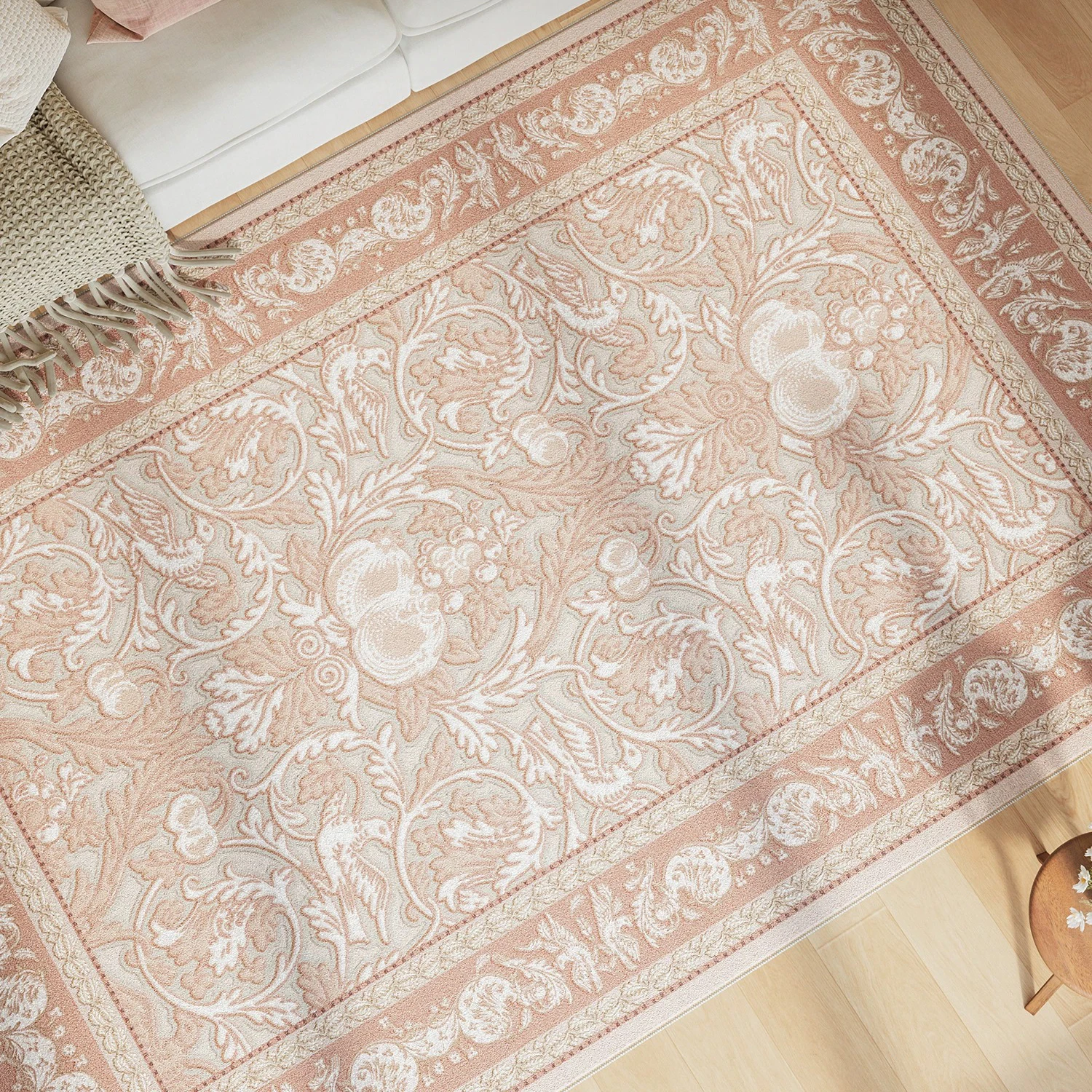 Vintage Persian Pink Floral Rug for Living Room Floor Mat Bedroom Carpet Non-slip Washable Large Area Mats Alfombra Salón Grande