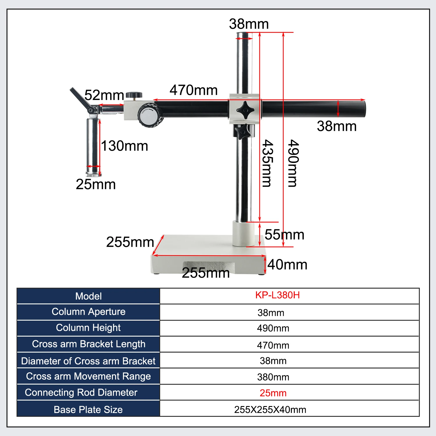 KOPPACE Single-Arm Microscope Universal Bracket Ultra-Long Working Distance Lens Angle Adjustable Connecting Rod Diameter 25mm