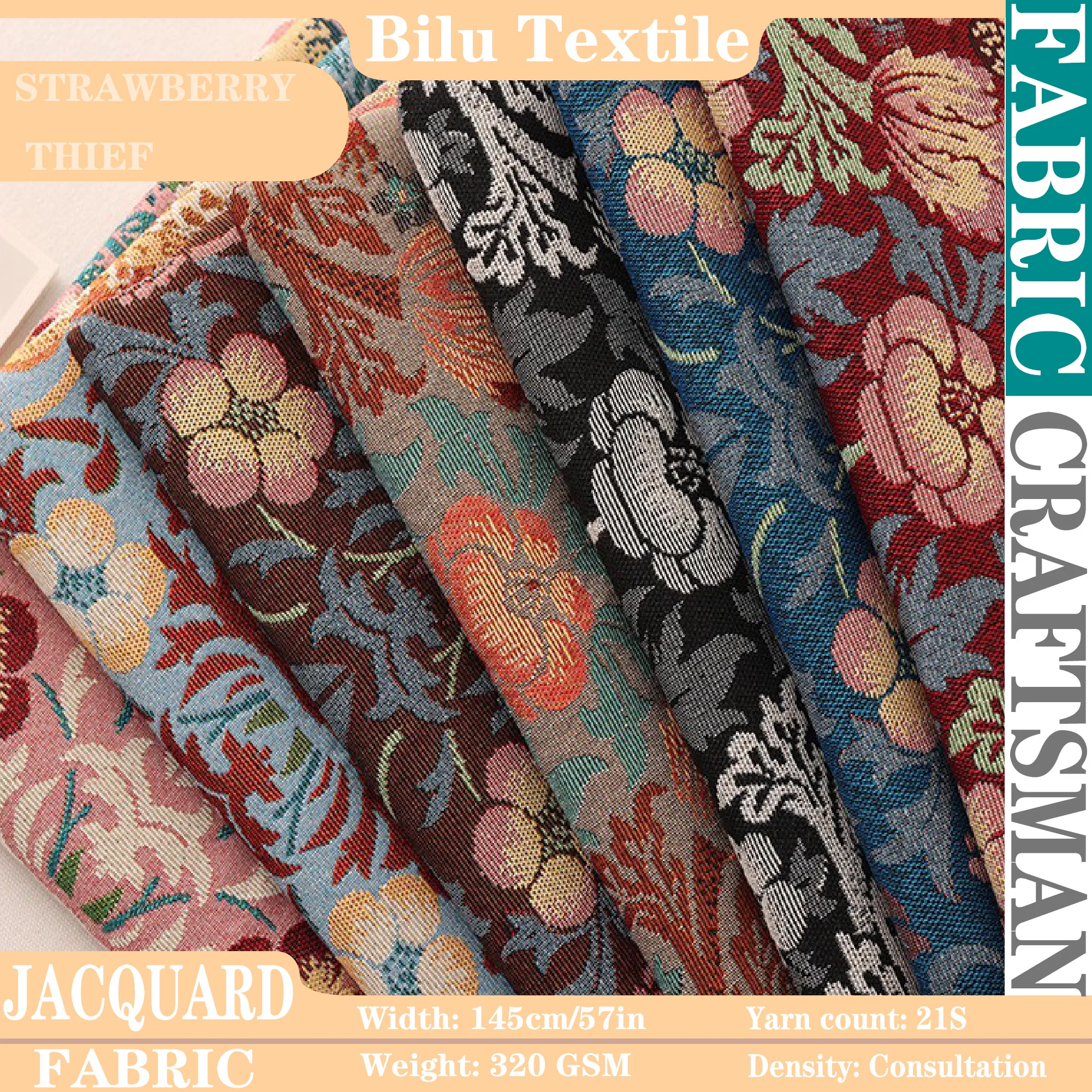 

Strawberry Thief Jacquard - Poly-Cotton Woven Fabric for Home & Apparel (per Meter)