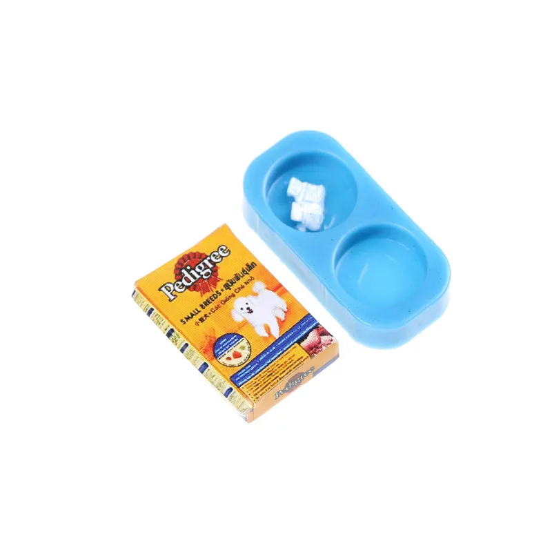 2 unids/set casa de muñecas Mini caja de comida para perros/gatos con bandeja de comida 1/12 cocina en miniatura jardín tazón de comida para perros accesorios para casa de muñecas