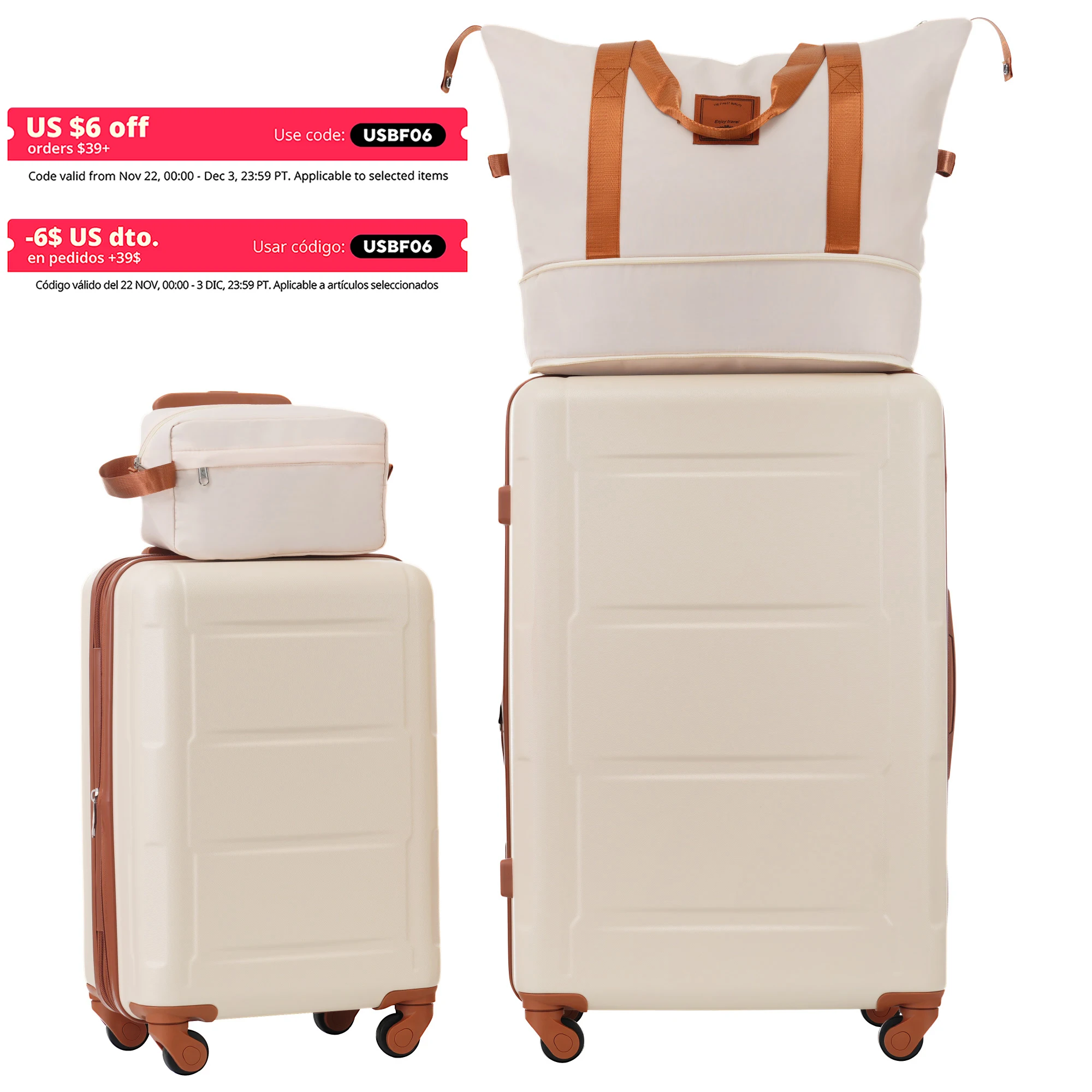 4 Piece Luggage Set with Bags Expanable Spinner Wheels ABS Lightweight Suitcase with TSA Lock 20inch+28inch