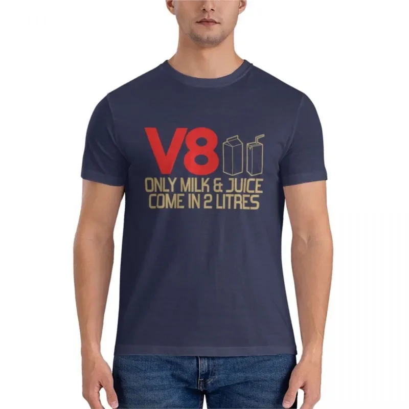 brand men cotton t-shirt V8 - Only milk & juice come in 2 litres (3) Essential T-Shirt mens boys Round Collar style oversized