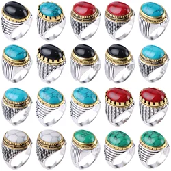 20Pcs/Lot Fashion Vintage Bohemian Geometric Turquoise Natural Ring For Men Women Silver Color Jewelry Gift Mixed Style