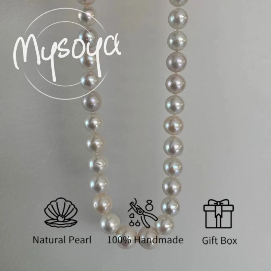 

MYSOYA 12-14mm Large Natural White Pearl Necklace For Women And Men Gift Box Perfect Birthday Wedding Anniversary Jewelry Gift