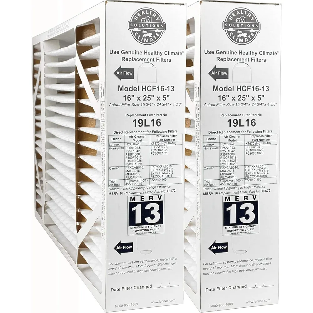 

19L16-16" x 25" x 5" Healthy Climate HCF16-13 Air filter, MERV 13 (2-Pack)