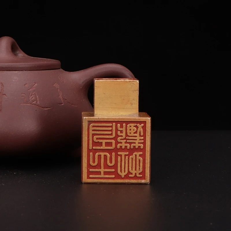 Antique Cinnabar Six-Sided Seal, Props and Supplies, Office Decorations, Feng Shui Style Bronze Ornament