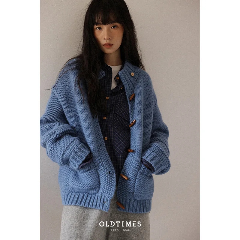 

Women's Sweater Knitwear Cardigan Pullover Long Sleeve Korean Style Casual Knitted Top Thick Needle Wooden Button Autumn Winter