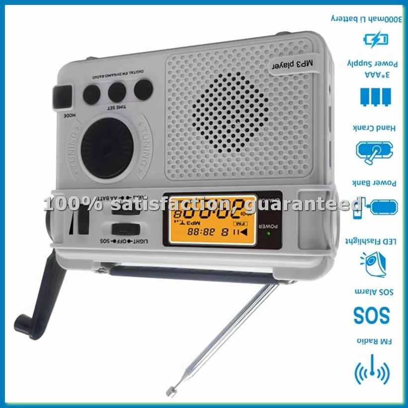 

FM-радиоприемник для улицы с ручным приводом, аварийное радио, 3000 мАч, Bluetooth-колонка, фонарик, поддержка SOS, Power Bank, TF-A10G