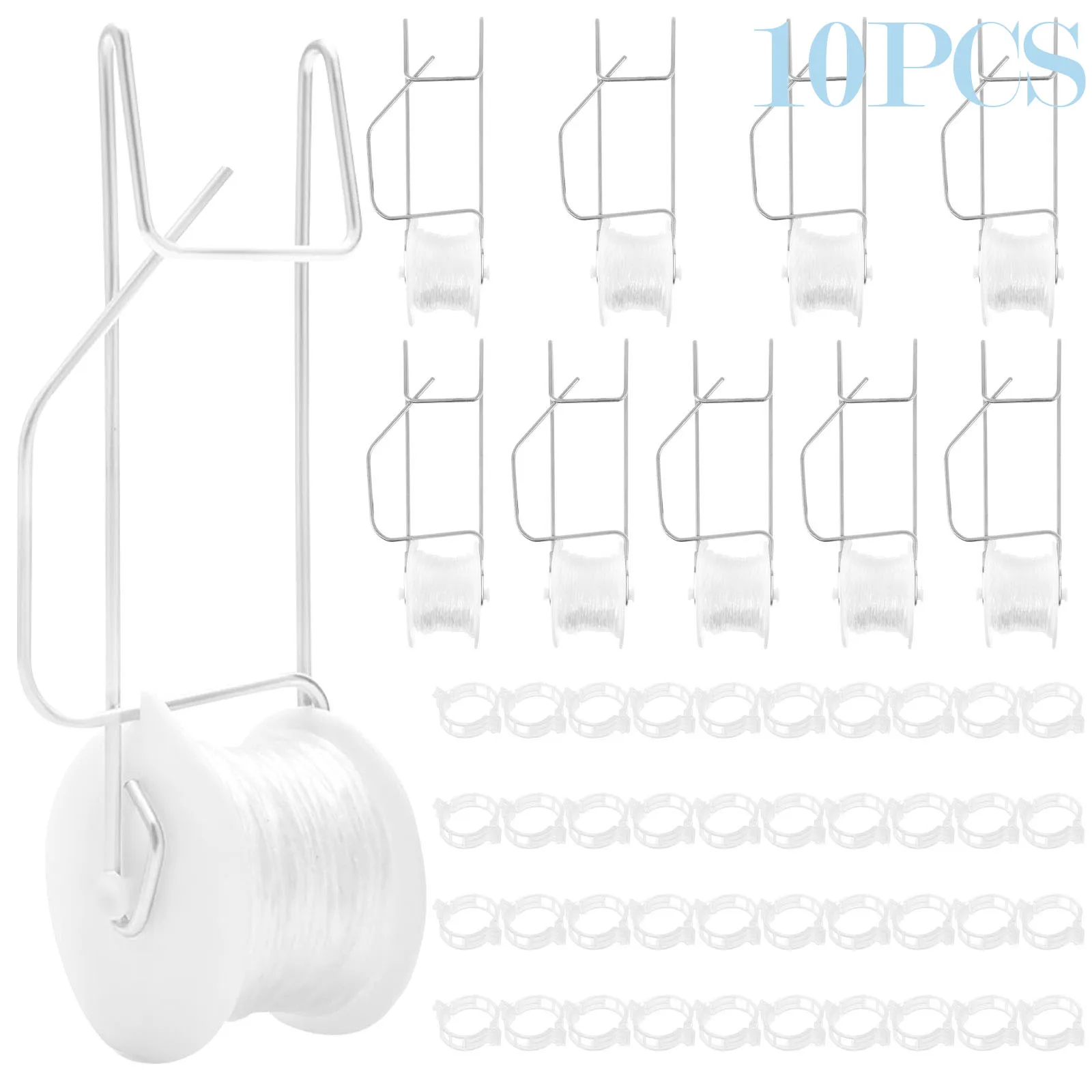 Lot de 10 crochets à rouleaux pour tomates avec corde de 15 m – Kit polyvalent et robuste pour la fixation de fleurs, vignes et légumes sur treillis pour serres et balcons