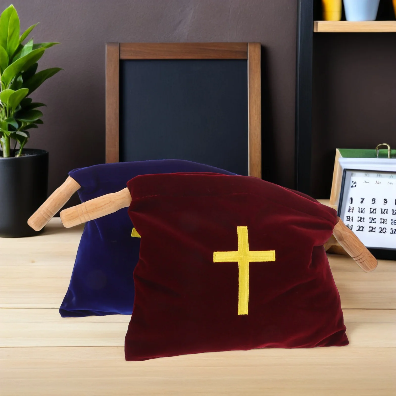 

2Pcs Church Offering Bag Embroidered Cross Design Large Capacity Pouch for Communion Baptism Religious Supplies Collection
