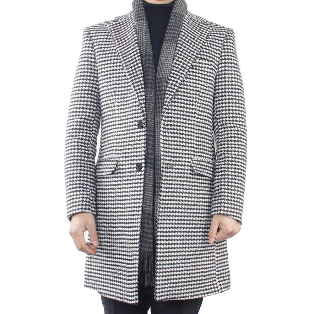 

Men Long Coat Overcoat Houndstooth Blazer British Style Wedding Business Formal Causal Prom Daily Warm Tailored