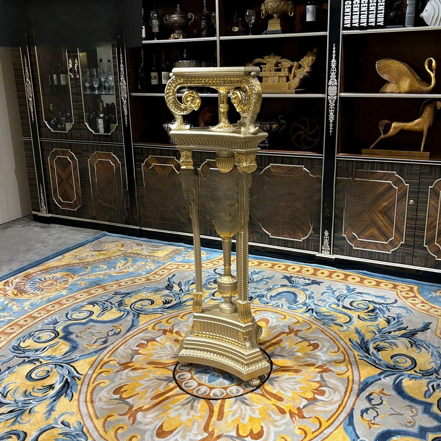 French solid wood flower stand, European court luxury carved rack floor-to-ceiling neoclassical flower pot stand furniture