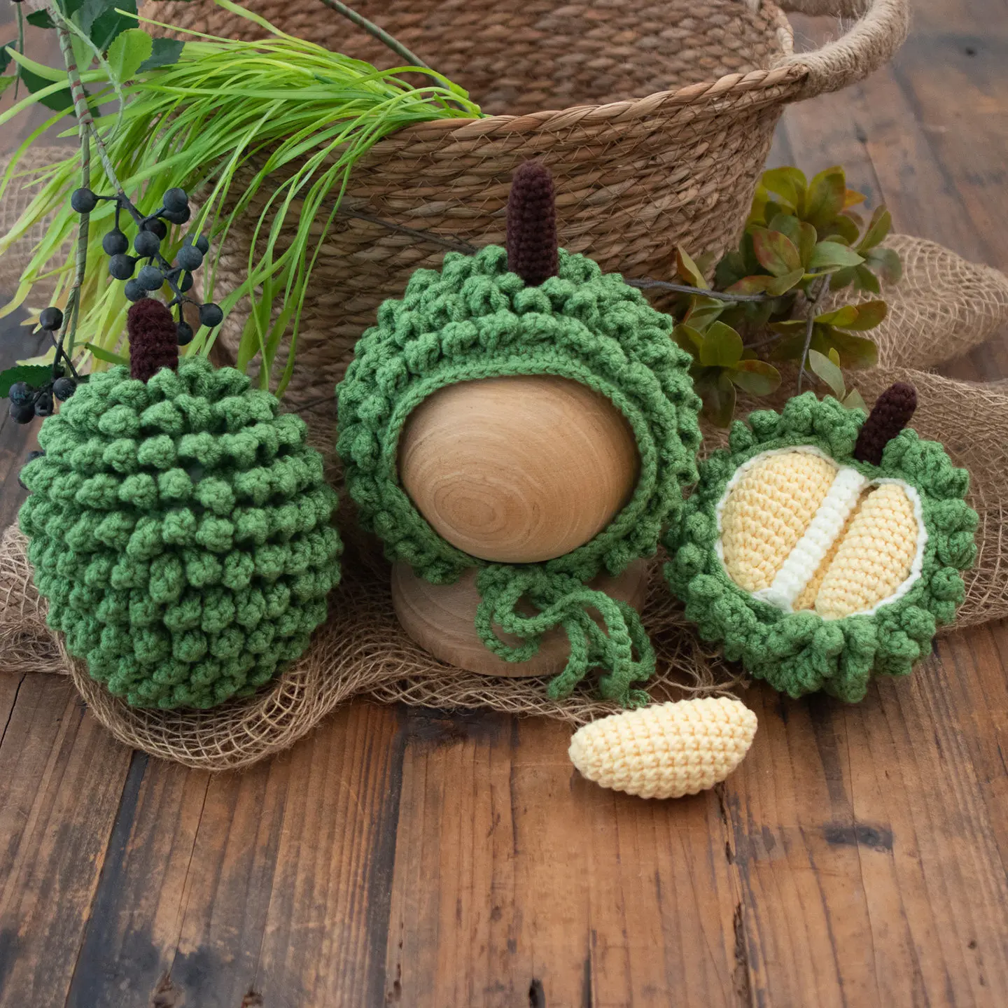 ❤️Newborn Photography Accessory Hat+Durian Prop 3Pcs/Set Studio Baby Photo Props Accessories Creativity Fotografia