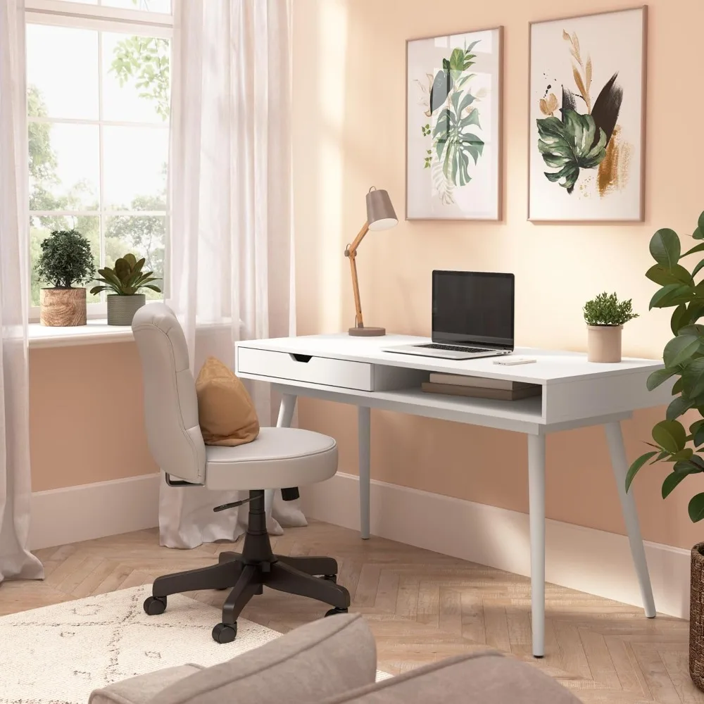 54W Writing Desk in Pure White | Computer Table for Home Office Workspace or Entryway