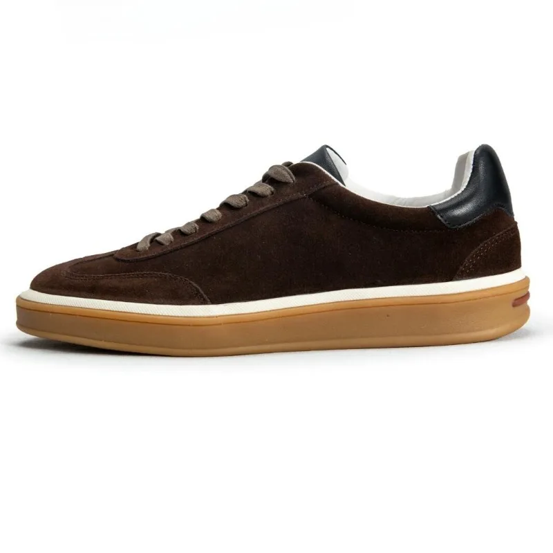 Trendy Men Cow Suede Retro Sneakers Lace Up Flat Sole Vintage Street‑Style Casual Walking Training Shoes