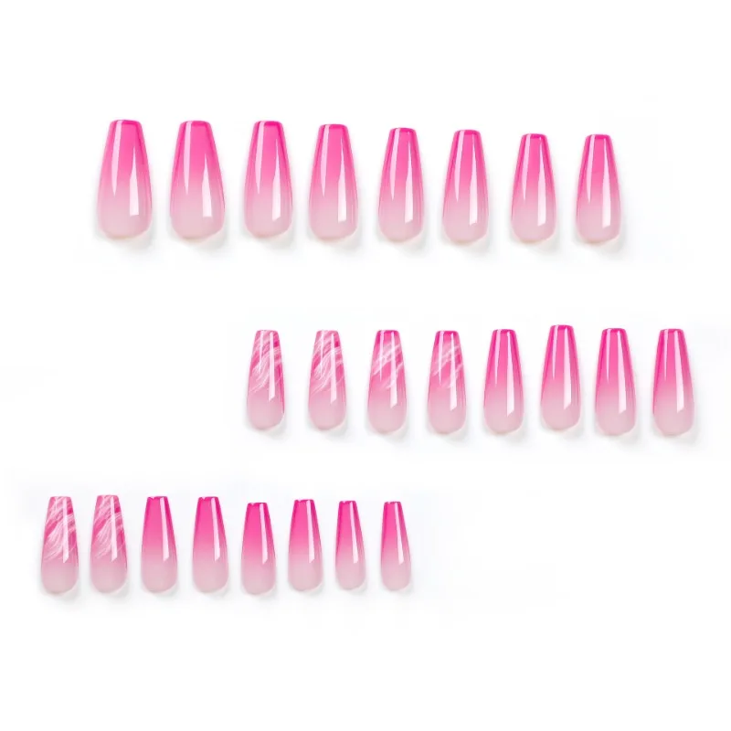 24pcs French Ballet Pink Gradient Long Square Cheap Press on Nails con colla False Nail Stick su acrilico unghie finte Set Nail Art