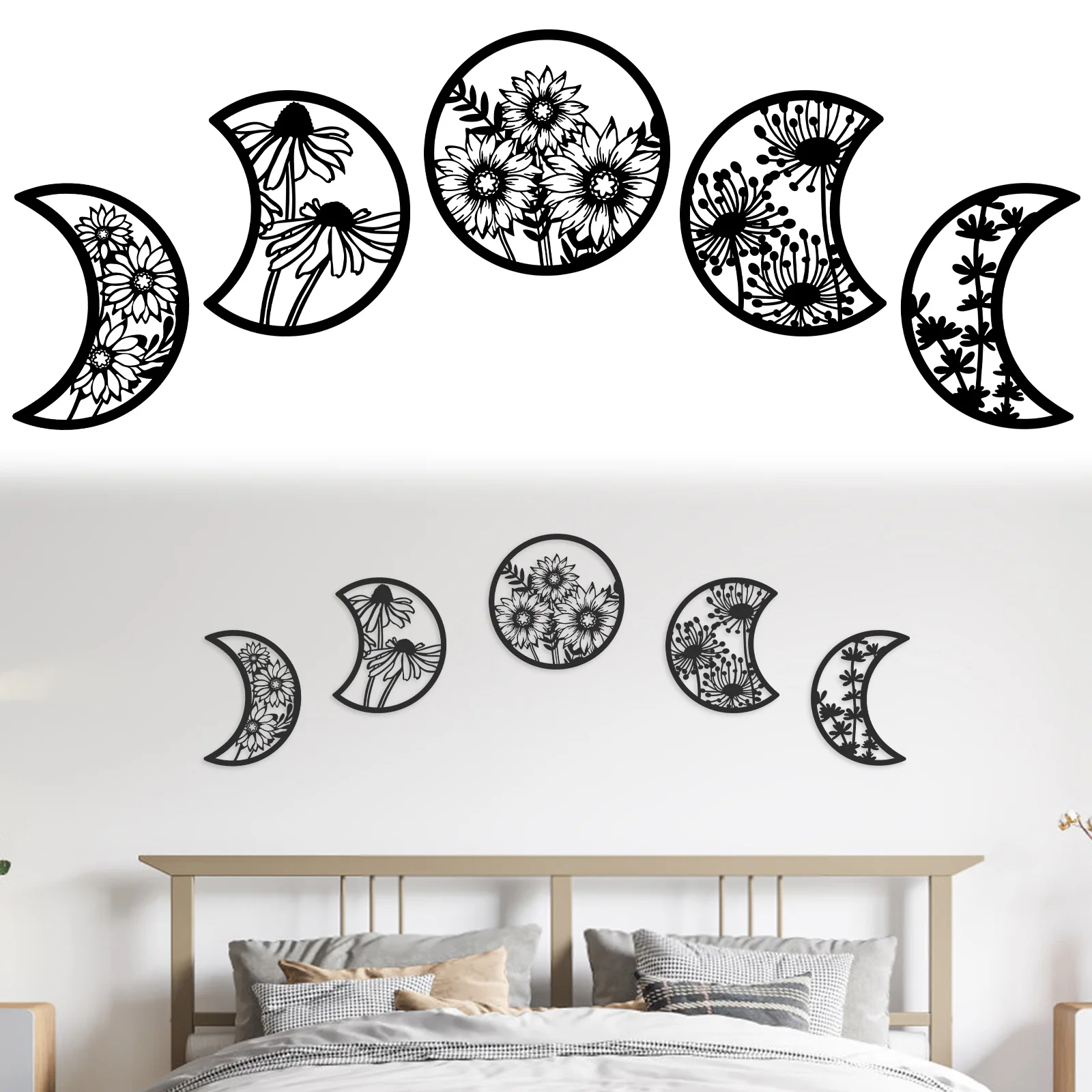 5 Pcs Moon Phase Wall Hanging Decor Art 10.6