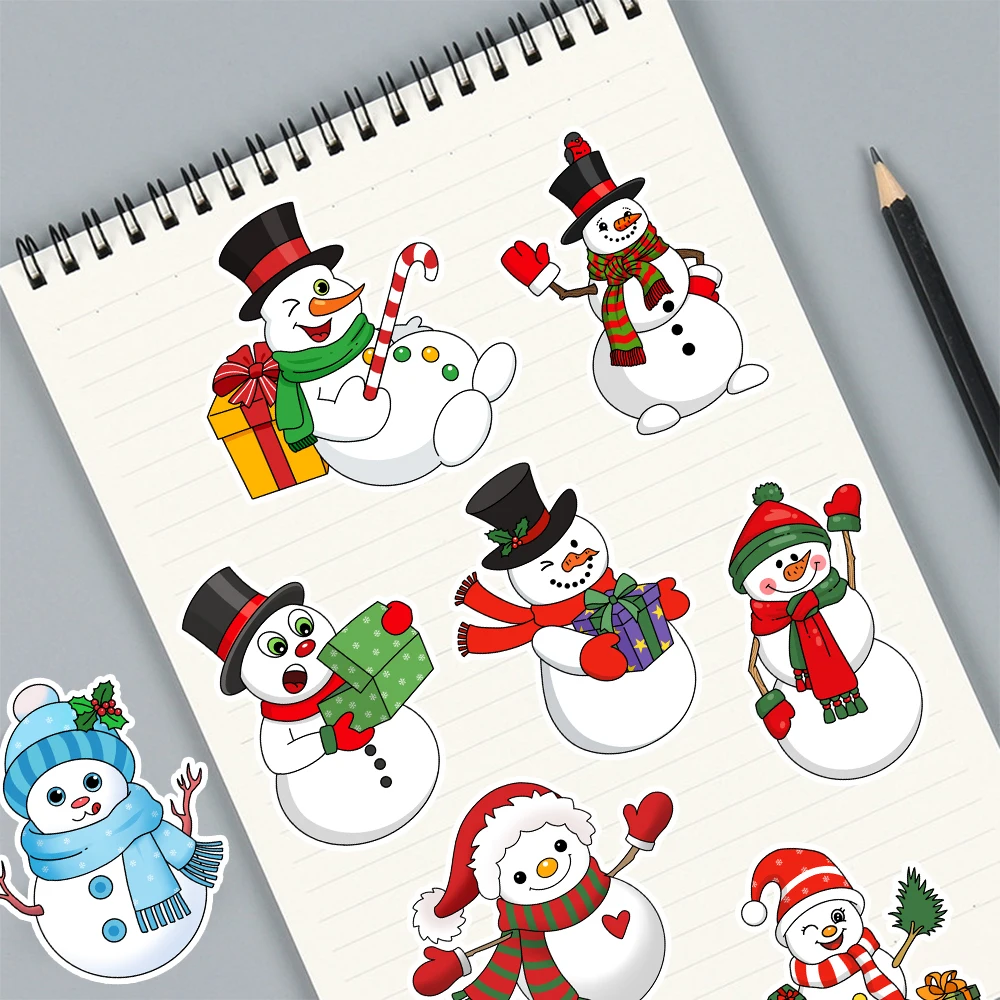 8PCS Cartoon Christmas Cute Snowman Face Changing Assembly Stickers Fun Snowman Decoration Facial Features Hat Scarf Gift