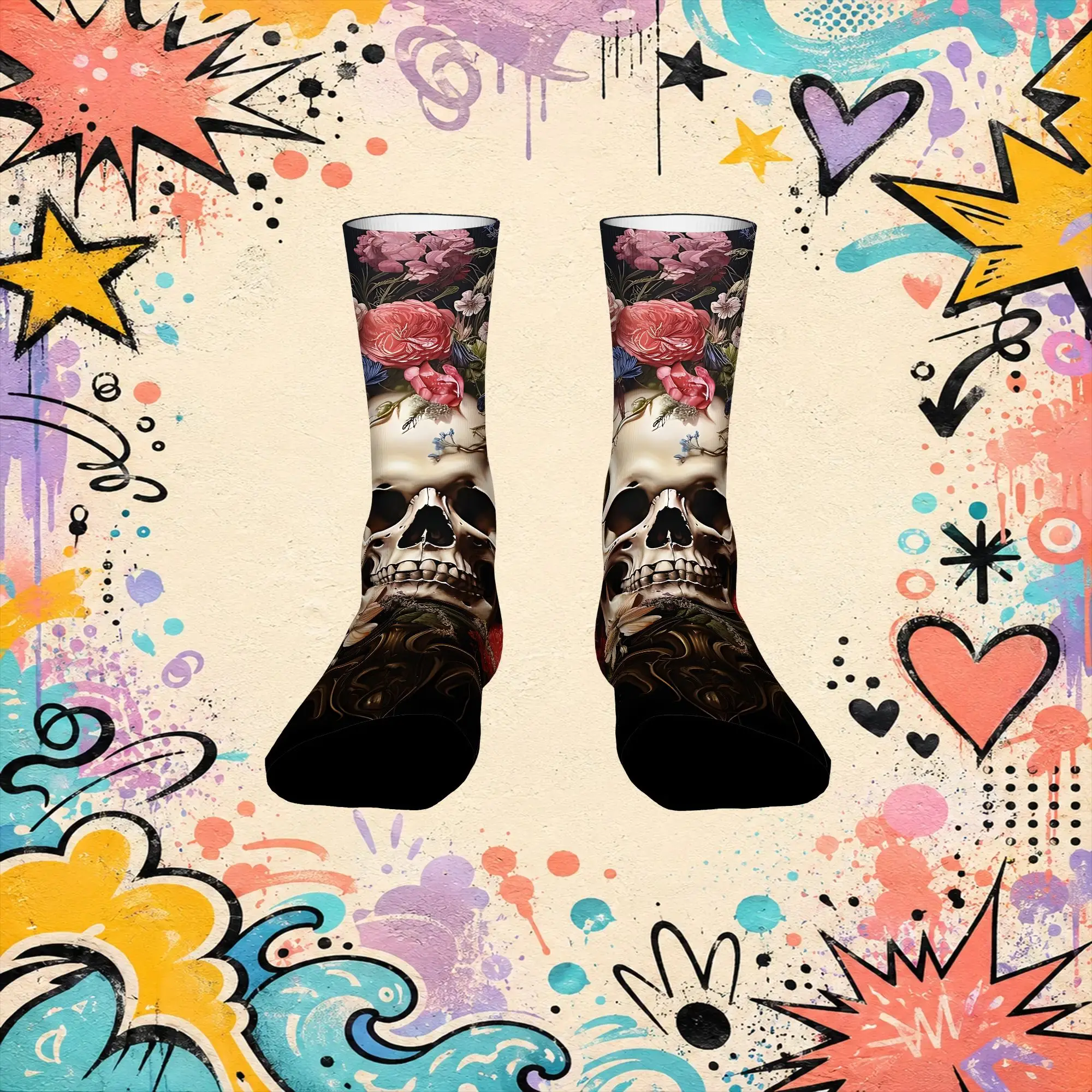 Fashion Vintage Decay Beauty Art Print Crazy Men's  Crew Sock Unisex  Funny  compression Socks