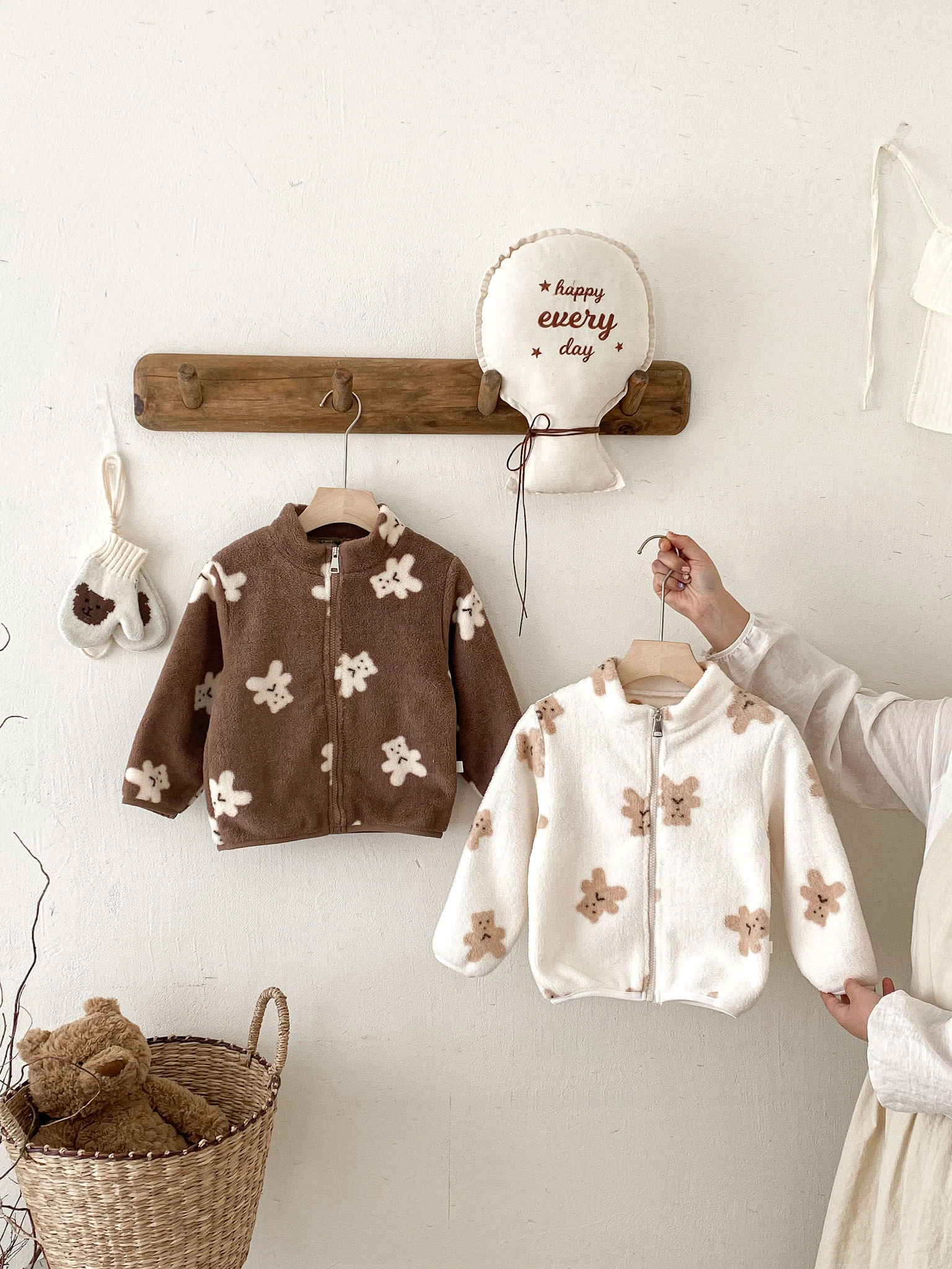 Cartoon Plush Coat With Zipper For 2 3 4 5 6Years Child White Brown Lovely Coats Autumn Winter New Design Clothes Outerwear