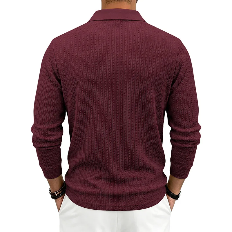 Herren Herbst-Winter US-Größe Jacquard Schlangenmuster Langarm-Poloshirt, Lässiges Einfaches Revers-Unterhemd – Detail 6