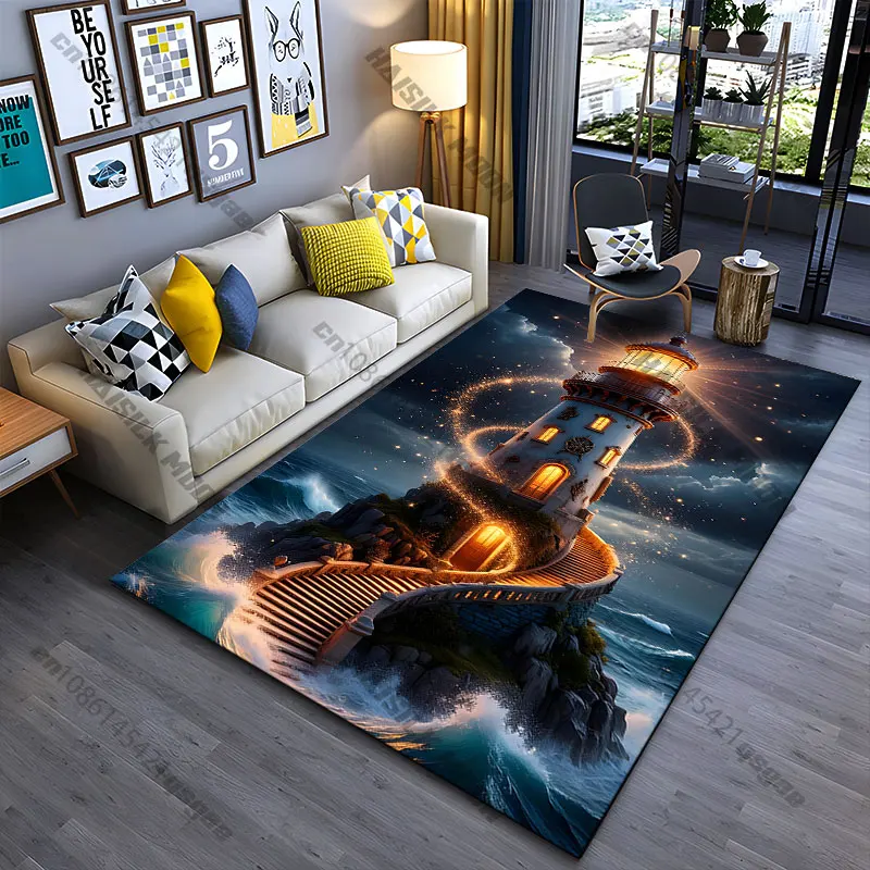 Magical lighthouse guiding through darkness carpet Yoga living room room decor children's crawling mat doormat area rug